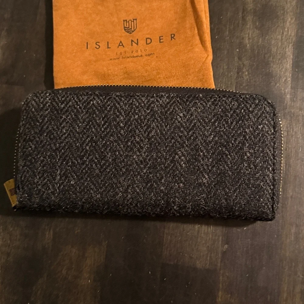 Islander Harris Tweed Charcoal Herringbone Wool Full Zip Wallet